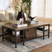 Baxton Studio YLX-0005-CT Caribou Rustic Industrial Style Oak Brown Finished Wood and Black Finished Metal Coffee Table